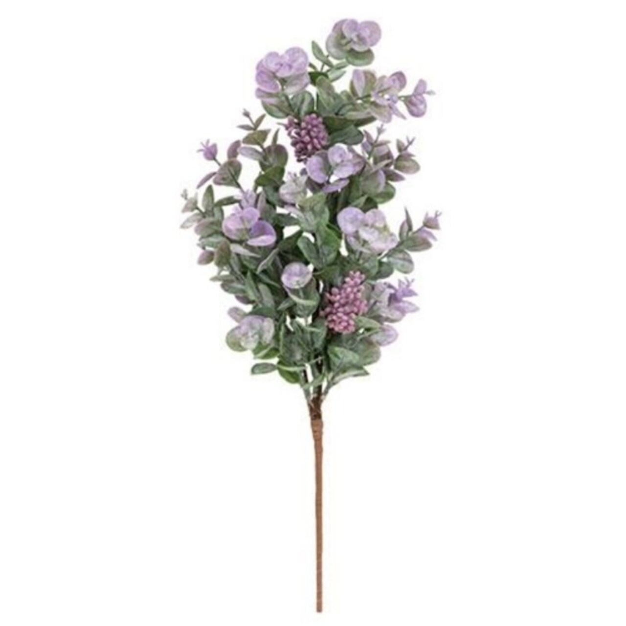 Set of 2 Decorative Lavender Eucalyptus Seed Bush with Variegated Leaves and Green Paper Wrapped Stem for Vase Arrangement and Seasonal Home Styling